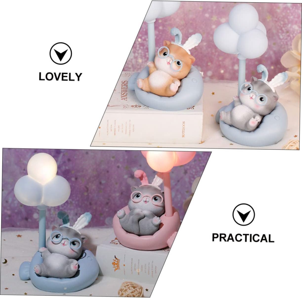Holibanna Decoración de mesa con luz nocturna de gato, decoración para tartas, luces nocturnas para niños, decoración de escritorio, decoración