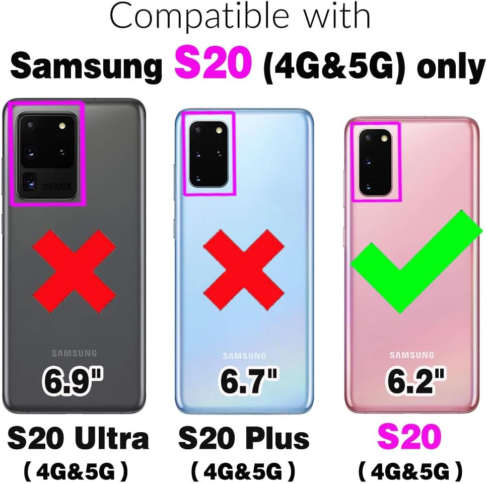 Asuwish Funda de teléfono para Samsung Galaxy S20 Glaxay S 20 5G UW 6.2 pulgadas cartera con protector de pantalla de vidrio templado, funda delgada