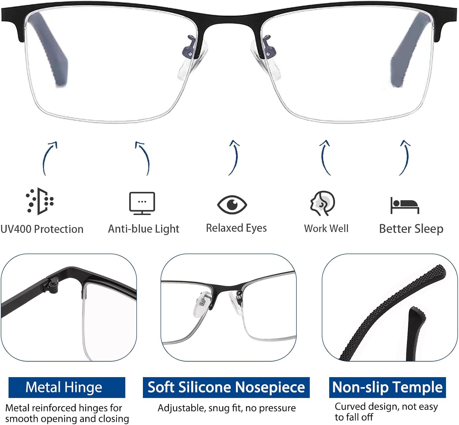 K.LAVER Gafas de lectura fotocrómicas progresivas duraderas de Multifocus para hombres Lector multifocal de transición de luz azul
