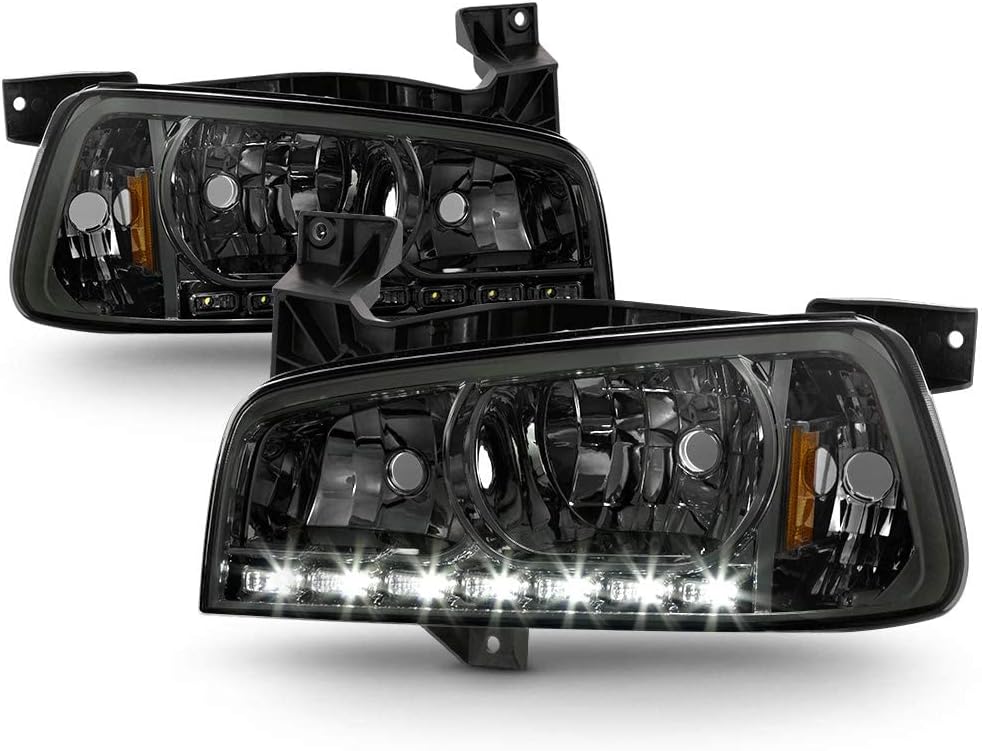 ACANII – Faros delanteros LED ahumados 2006-2010 Dodge Charger DRL con luces de señal de esquina integradas para el lado del conductor y del pasajero