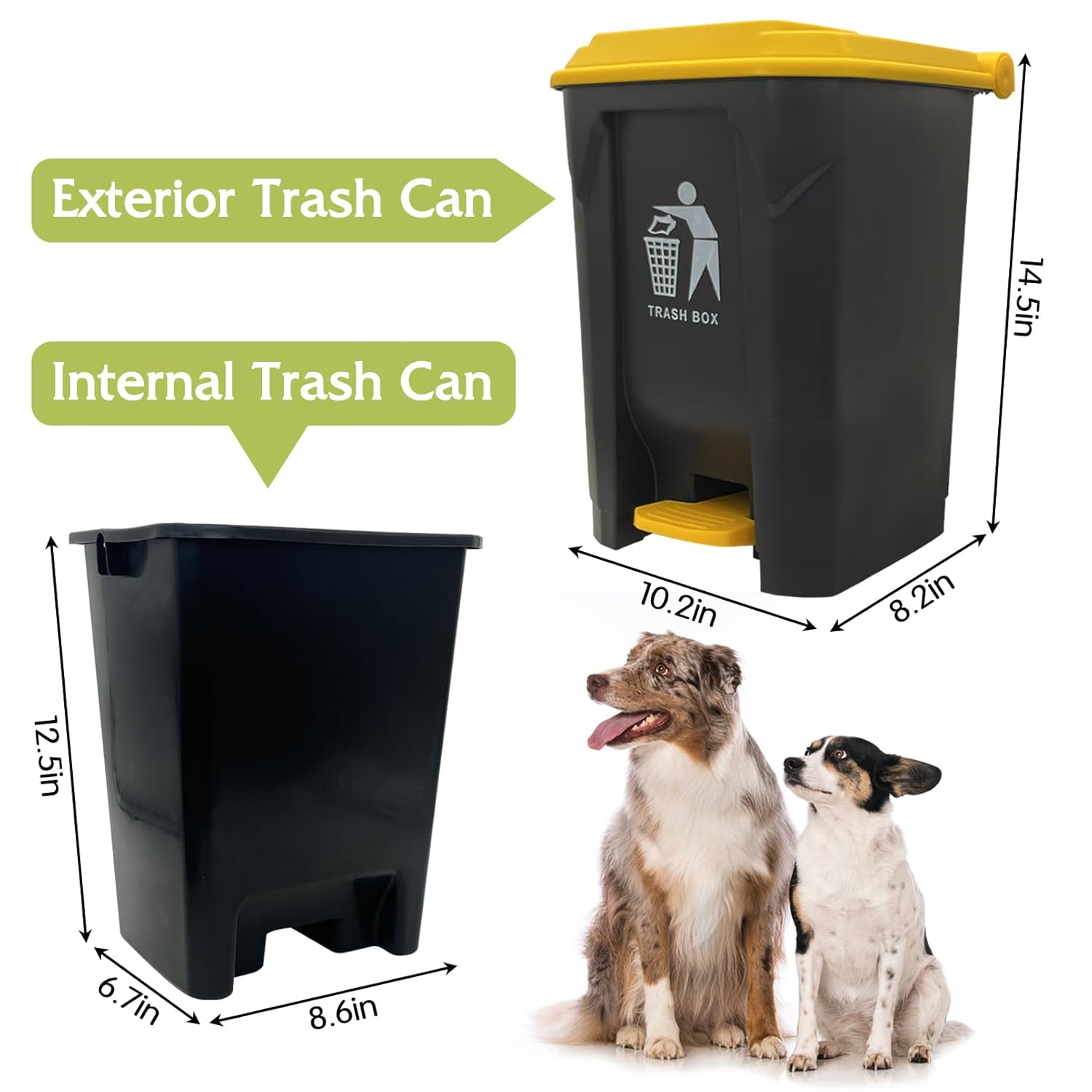 Fhiny Cubo de basura para excrementos de perro para exteriores, cubo de basura con pedal de 20 litros con cubo de basura interior extraíble y 90
