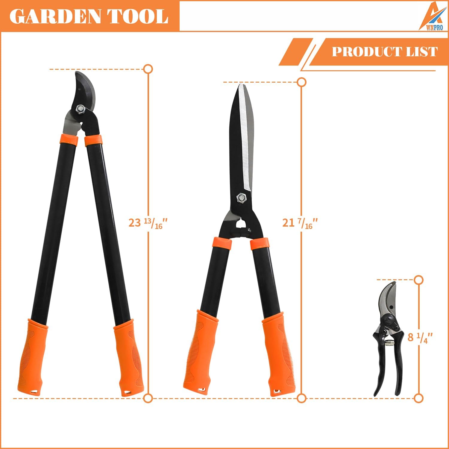 Awnpro Machete, tijeras de seto y tijeras de árbol, juego de 3 tijeras de jardín resistentes con tijeras de árbol de acción compuesta, corta ramas