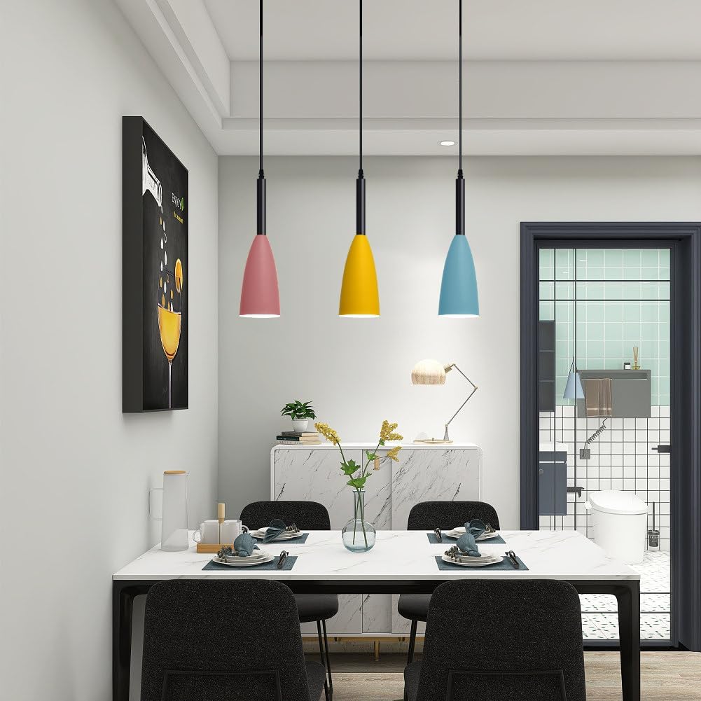 Lámpara colgante para isla de cocina, 1 luz colgante de cristal colorido azul nórdico ajustable, luz de techo colgante para mesa de comedor,