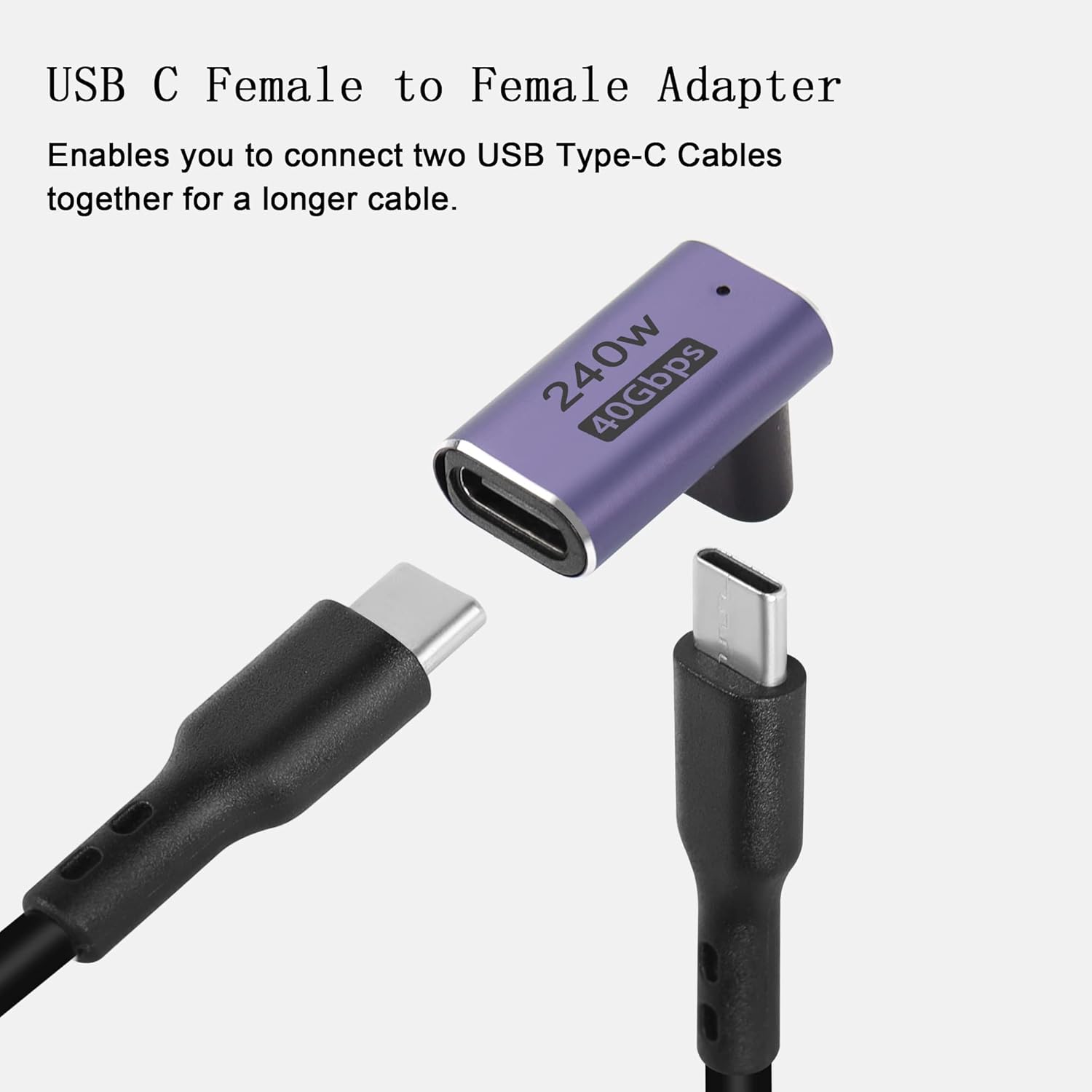 QIANRENON USB4.0 C hembra adaptador de ángulo de 90 grados acoplador 240W 40Gbps tipo C 4.0 hembra a hembra conector de ángulo recto extensor,