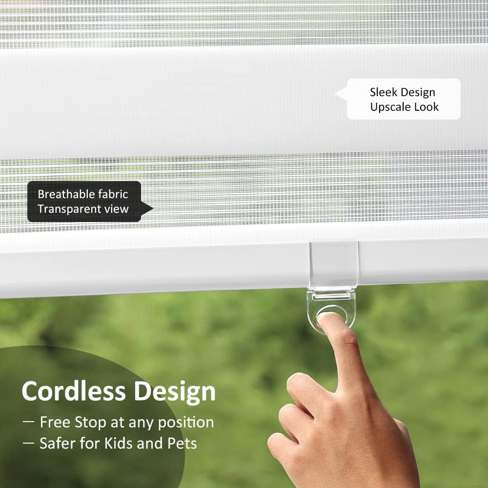 LUCKUP Persianas enrollables sin cordones de cebra para ventana, de doble capa, traslúcidas con control de luz, cenefa y privacidad para día y