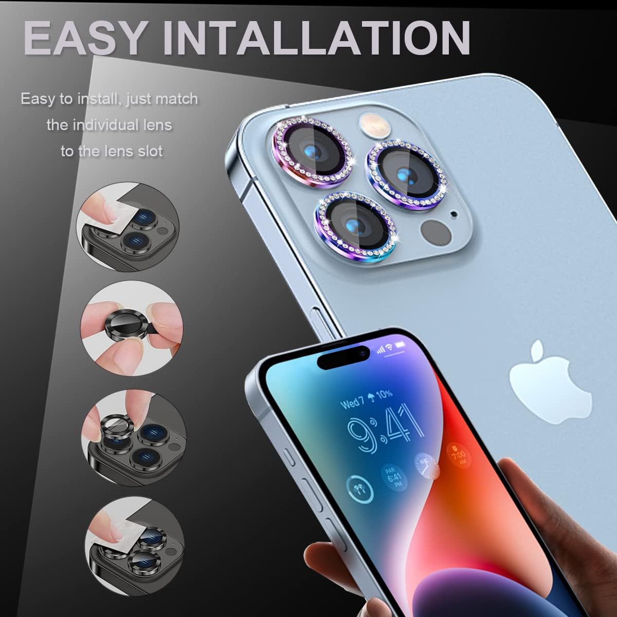 3+1 Compatible con iPhone 15 Pro y iPhone 15 Pro Max, protector de lente de cámara de vidrio templado 9H, anillo individual de metal, protector de