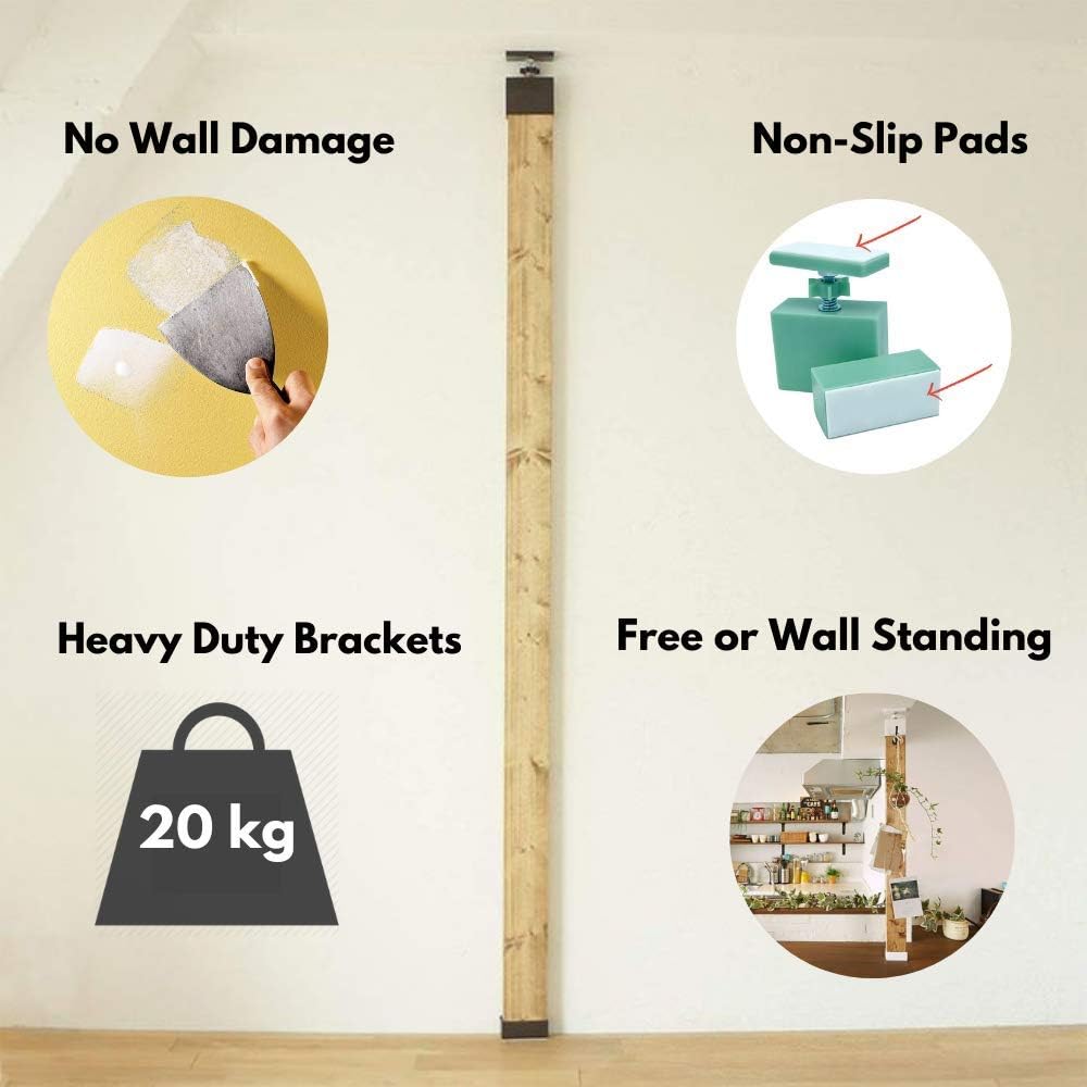 Soportes de tensión para inquilinos Soluciones de almacenamiento, montaje y montaje, sin perforar ni dañar la pared, ajustador Labrico 2 x 4 –