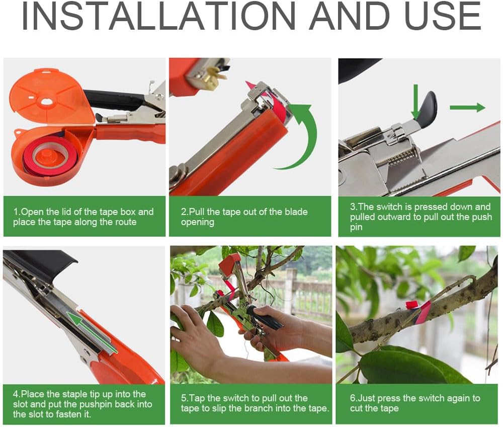 Máquina para atar plantas, cinta de tomate ligera mejorada, herramienta de cordel de fruta roja para jardín, verduras, uva, pepino, pimienta con 20