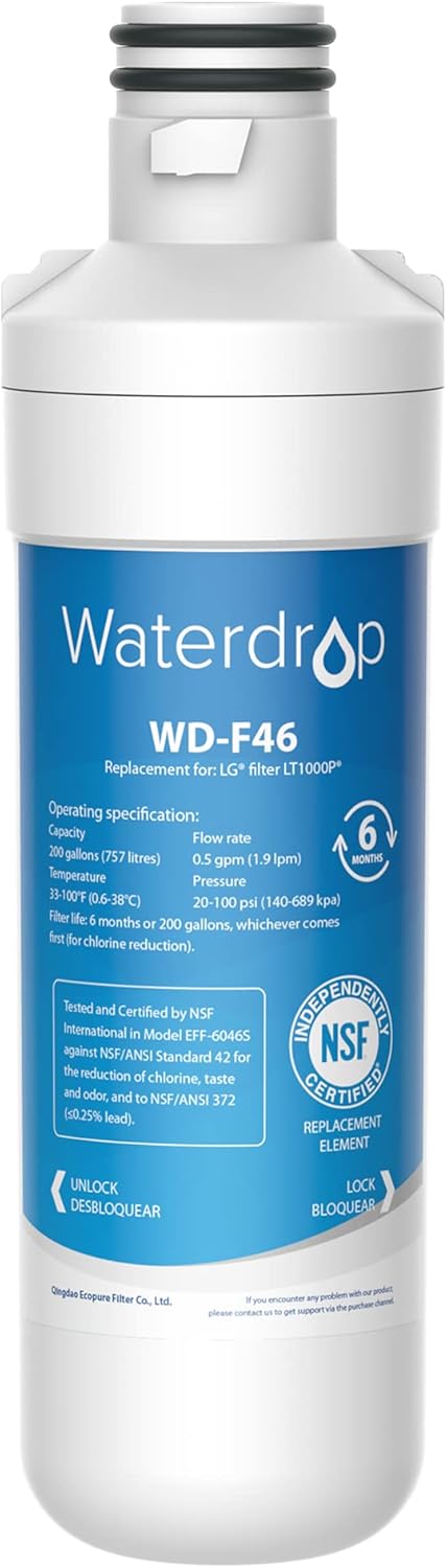 Waterdrop LT1000PC ADQ747935 MDJ64844601 Filtro de agua para refrigerador, repuesto para LG LT1000P, ADQ74793501, ADQ74793502, Kenmore 46-9980,