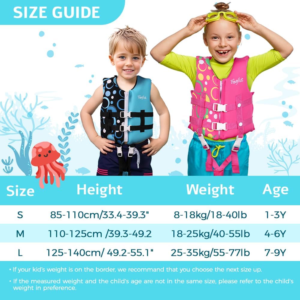 Boglia Chaleco de natación para niños pequeños con correa de seguridad ajustable para aprender a nadar, niños de 1 a 9 años, 24 a 75 libras