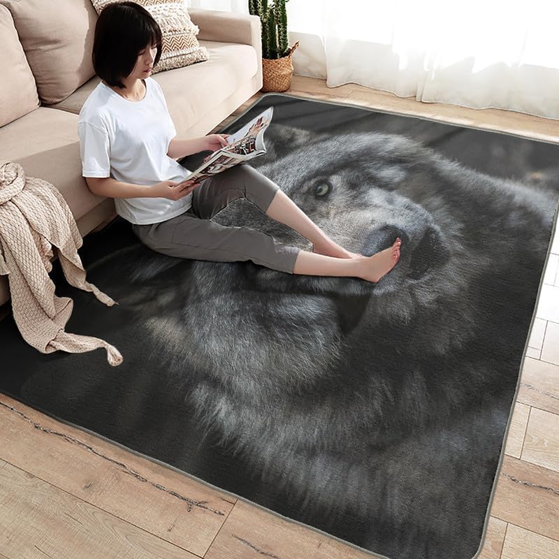 Alfombra de área de lobo de 3 x 5 pies para dormitorio, sala de estar, alfombra de animales 3D para decoración de habitación, alfombra de suelo con