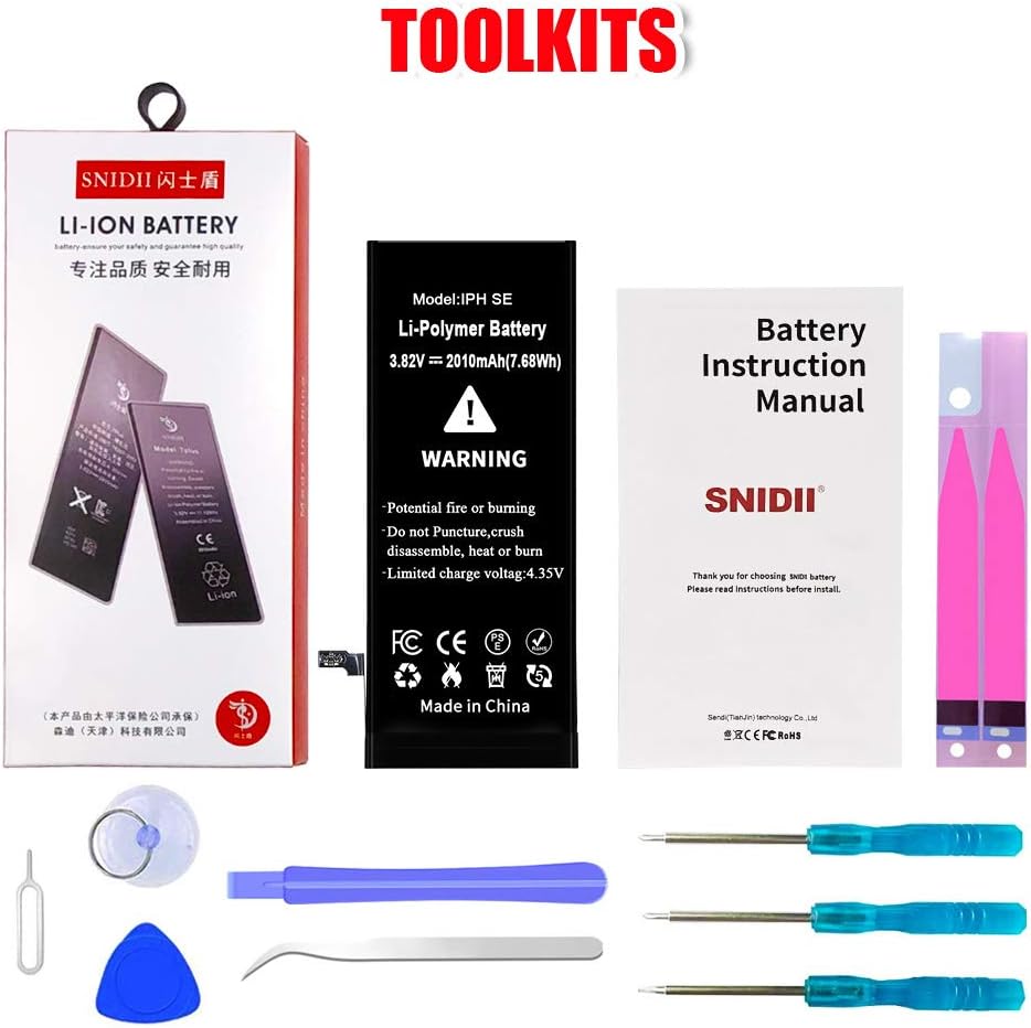 Batería para iPhone SE (solo para iPhone SE), repuesto de batería de polímero de litio de alta capacidad, con kit de herramientas de reparación e