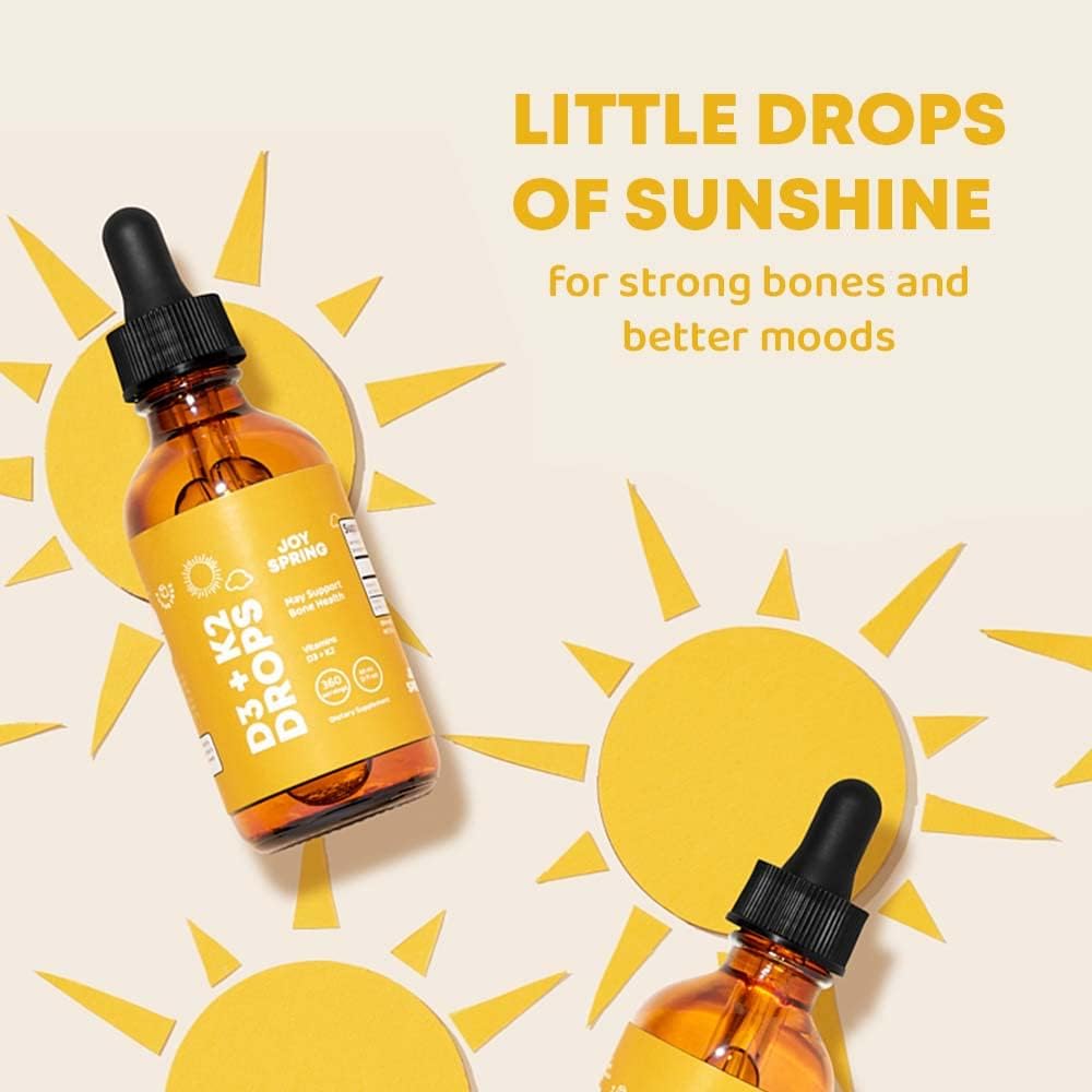 JoySpring Vitamina D3 líquida con vitamina D K2 para niños, apoyo inmunológico para niños, multivitamínico diario con raíz de bardana y saúco para