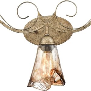 DANSEER Lámpara de tocador vintage rústica para baño, aplique de pared de 3 luces con pantalla de vidrio ámbar DANSEER Lámpara de tocador vintage rústica para baño, aplique de pared de 3 luces con pantalla de vidrio ámbar