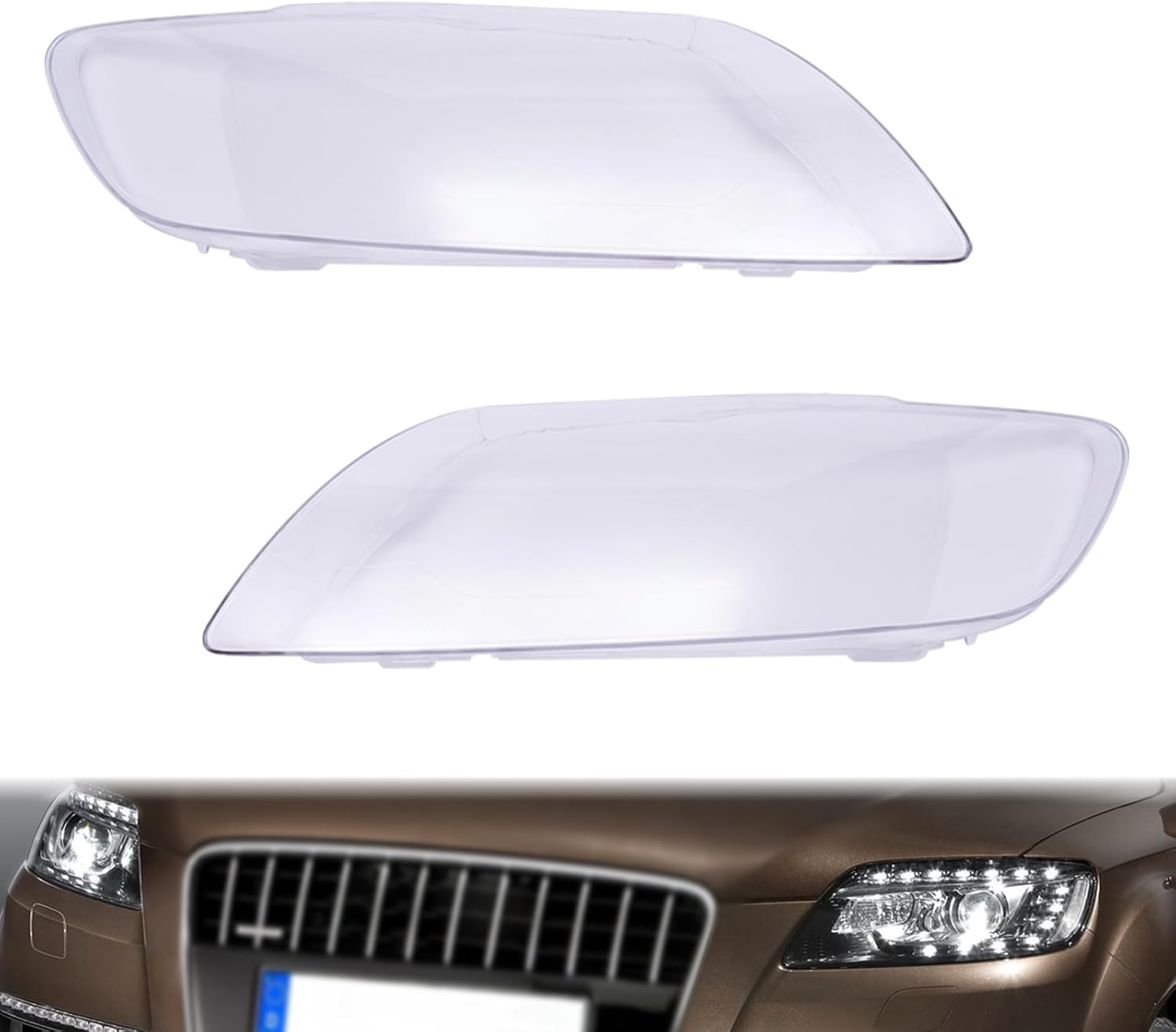 CNCEST Par de fundas de lente para faros delanteros, izquierdo y derecho, repuesto de pantalla para faros delanteros, compatibles con Audi Q7