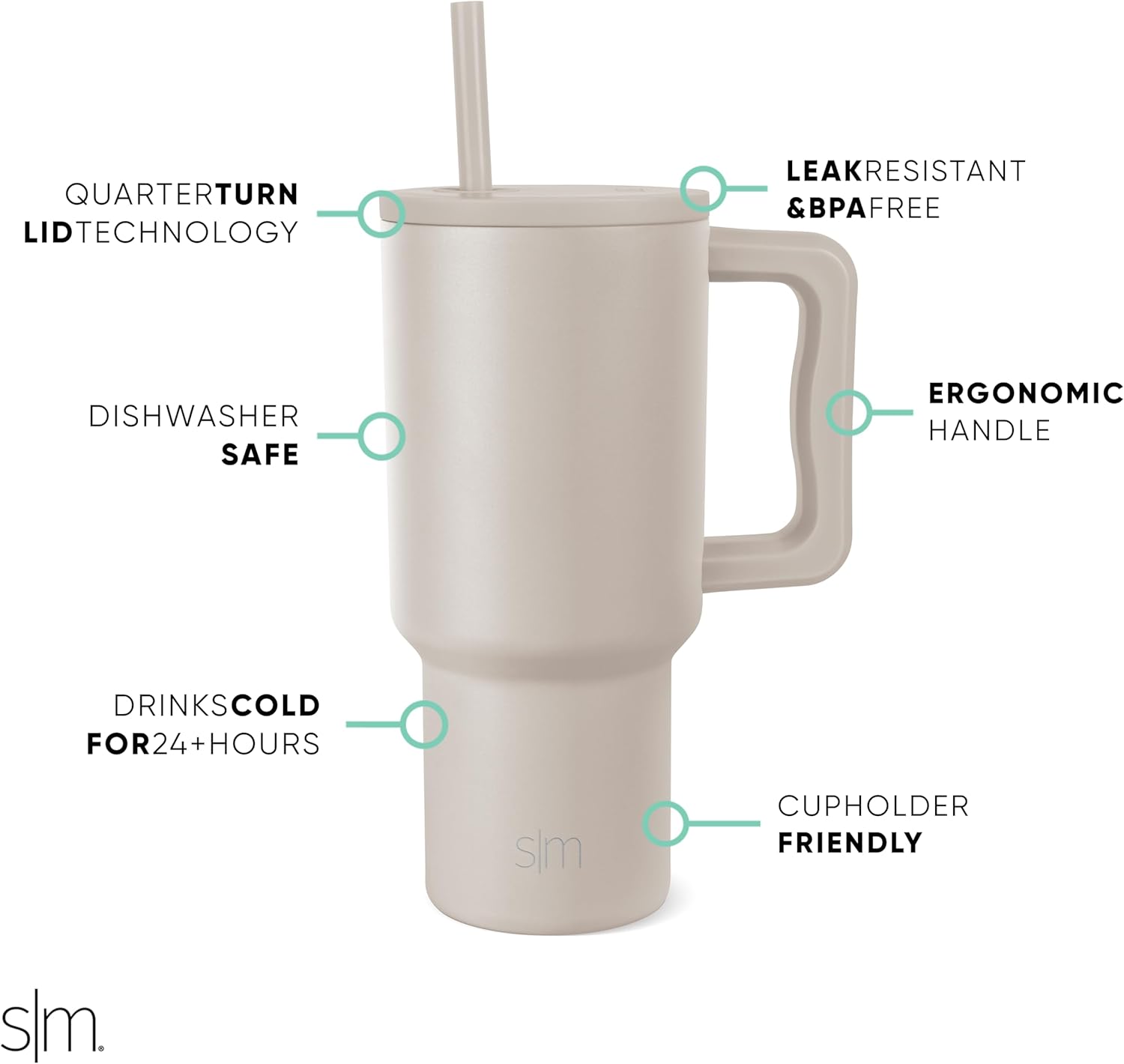Simple Modern Vaso de 30 onzas con asa y tapa con popote, botella de agua reutilizable de acero inoxidable, taza aislada de viaje, apta para tazas,