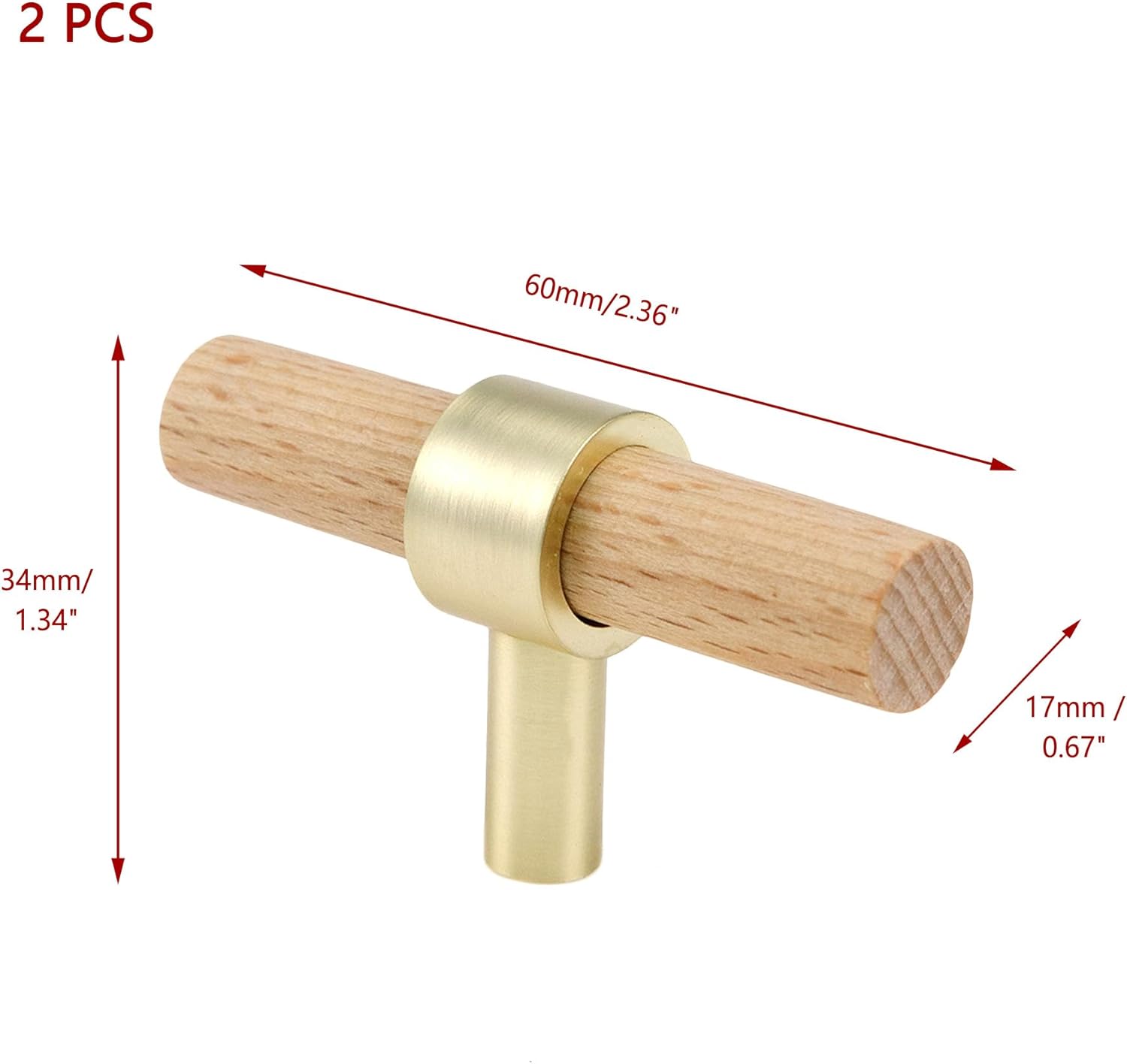 2 pomos de madera de haya para gabinetes, muebles, armarios, armarios, cajones, tiradores de madera marrón oscuro con tornillo para cocina,