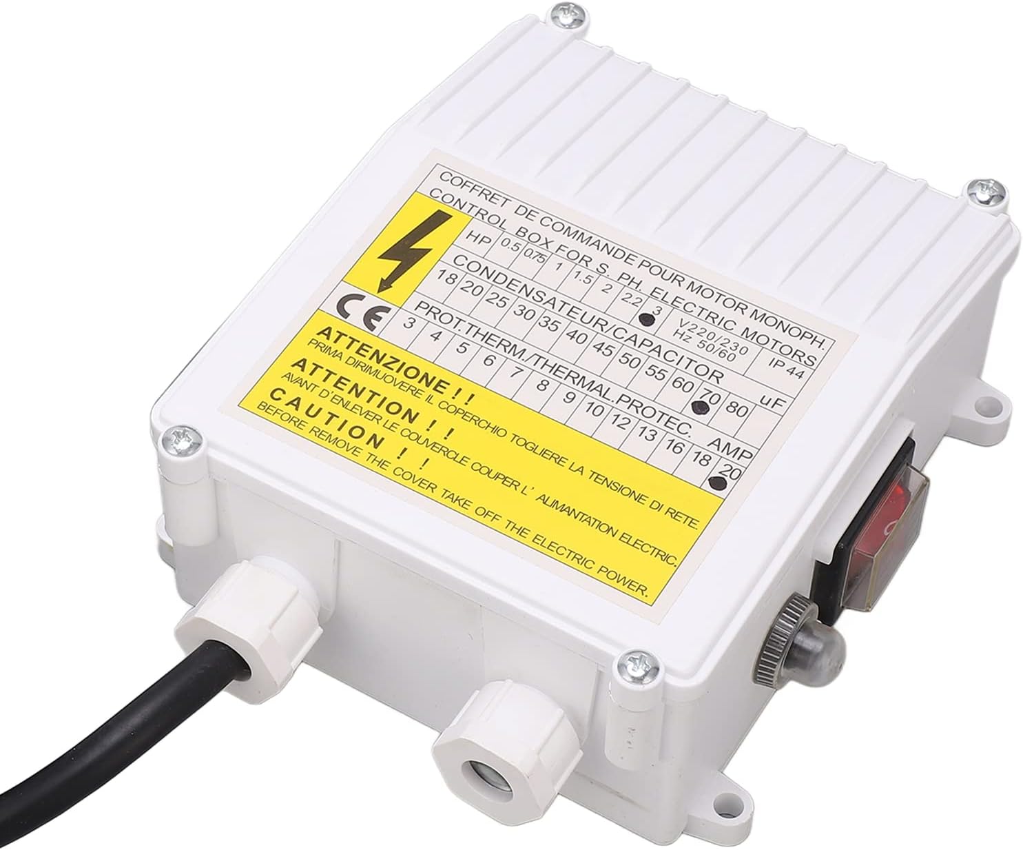 2.2KW 3.0HP 70uf 20A Caja de control de bomba de pozo profundo Hogar 3.0HP Interruptor sumergible Controlador ABS Bomba sumergible Caja de control