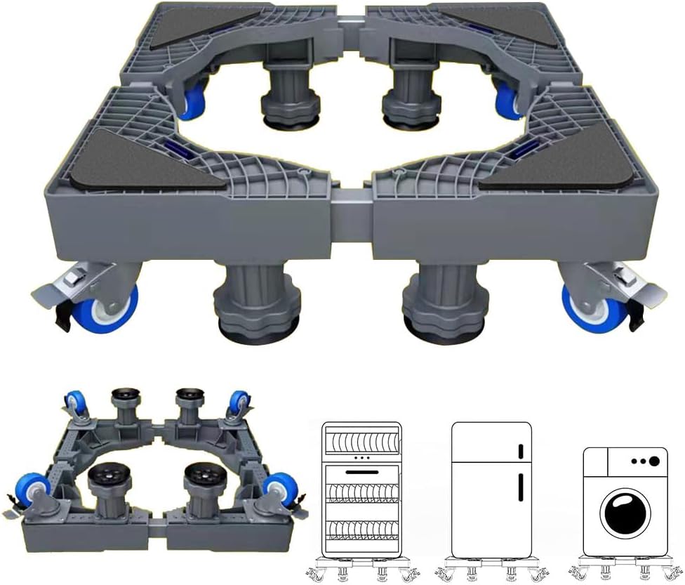 YOKEPO Base móvil para nevera mejorada con 4 ruedas de bloqueo y 4 pies fuertes de 16.5 a 25.6 pies ajustable para muebles para lavadora, secadora,
