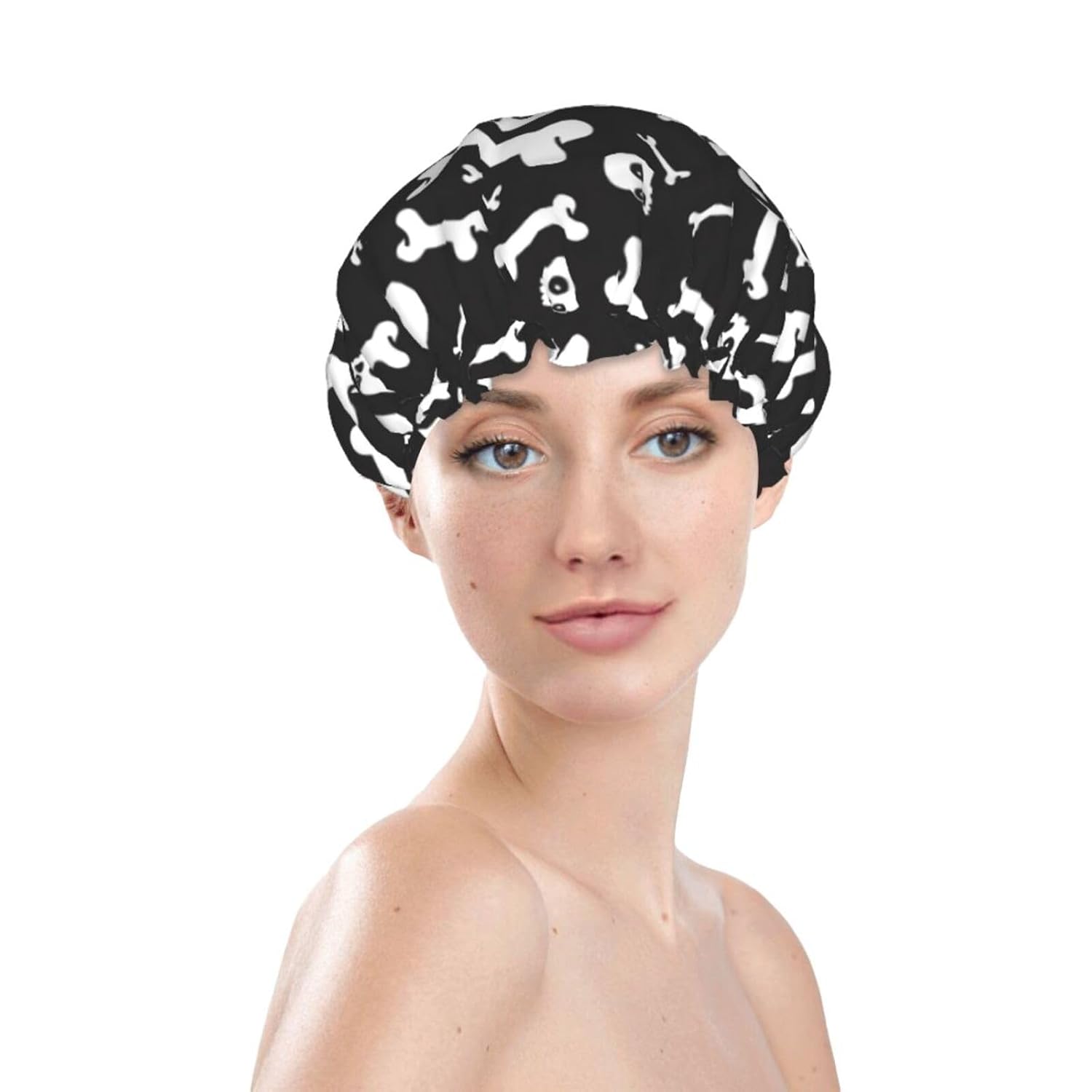 Cute Dog Double Layer Waterproof Shower Cap Suitable For All Head Sizes