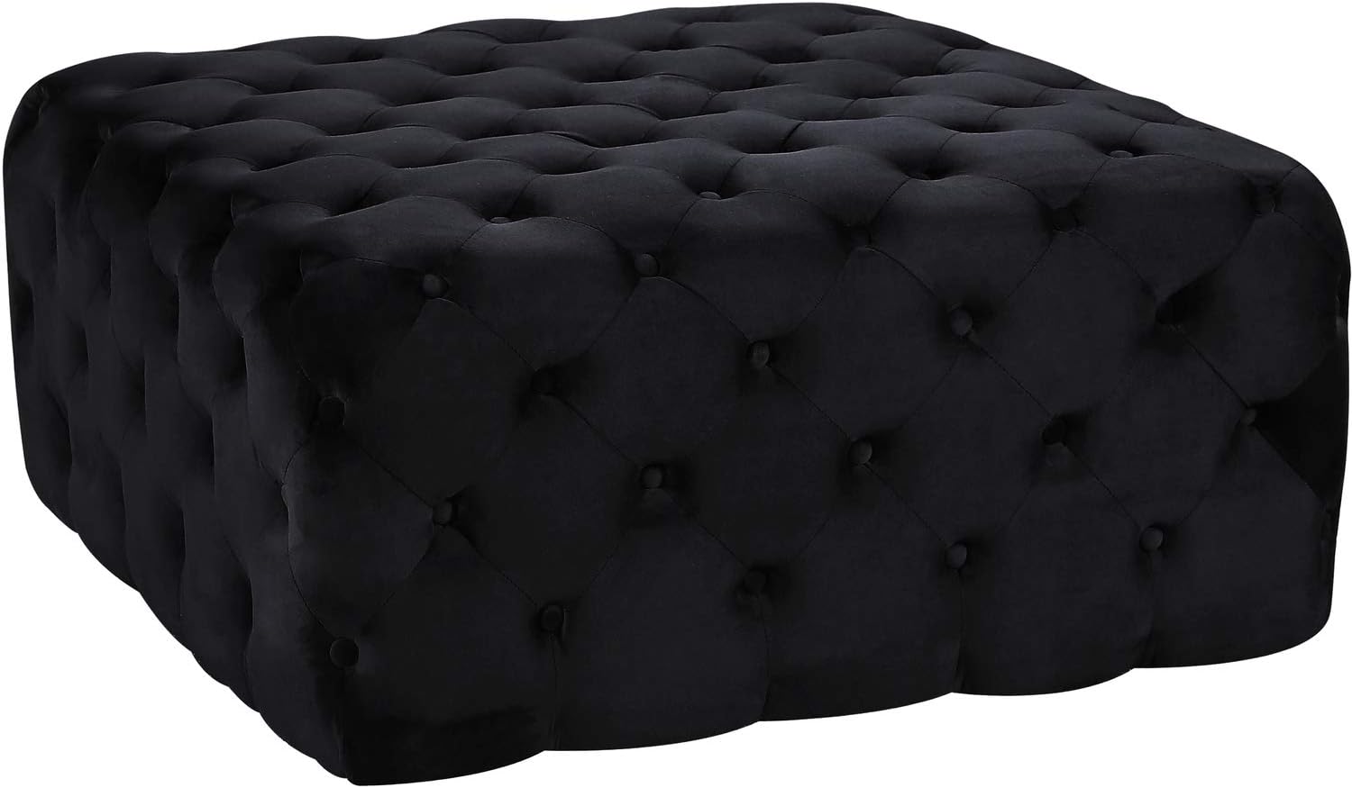 Meridian Furniture Ariel Collection Modern  Otomanabanco tapizado de terciopelo negro contemporáneo con botones profundos, marco de madera maciza,