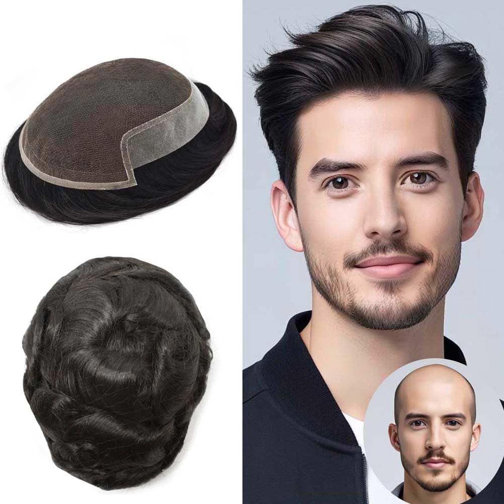 Hombres Toupee Sistema de Cabello Humano Real para Hombres Encaje Suizo Toupee Para Hombres Nudos Blanqueados Hombres Hairpieces Pieza Para Hombres