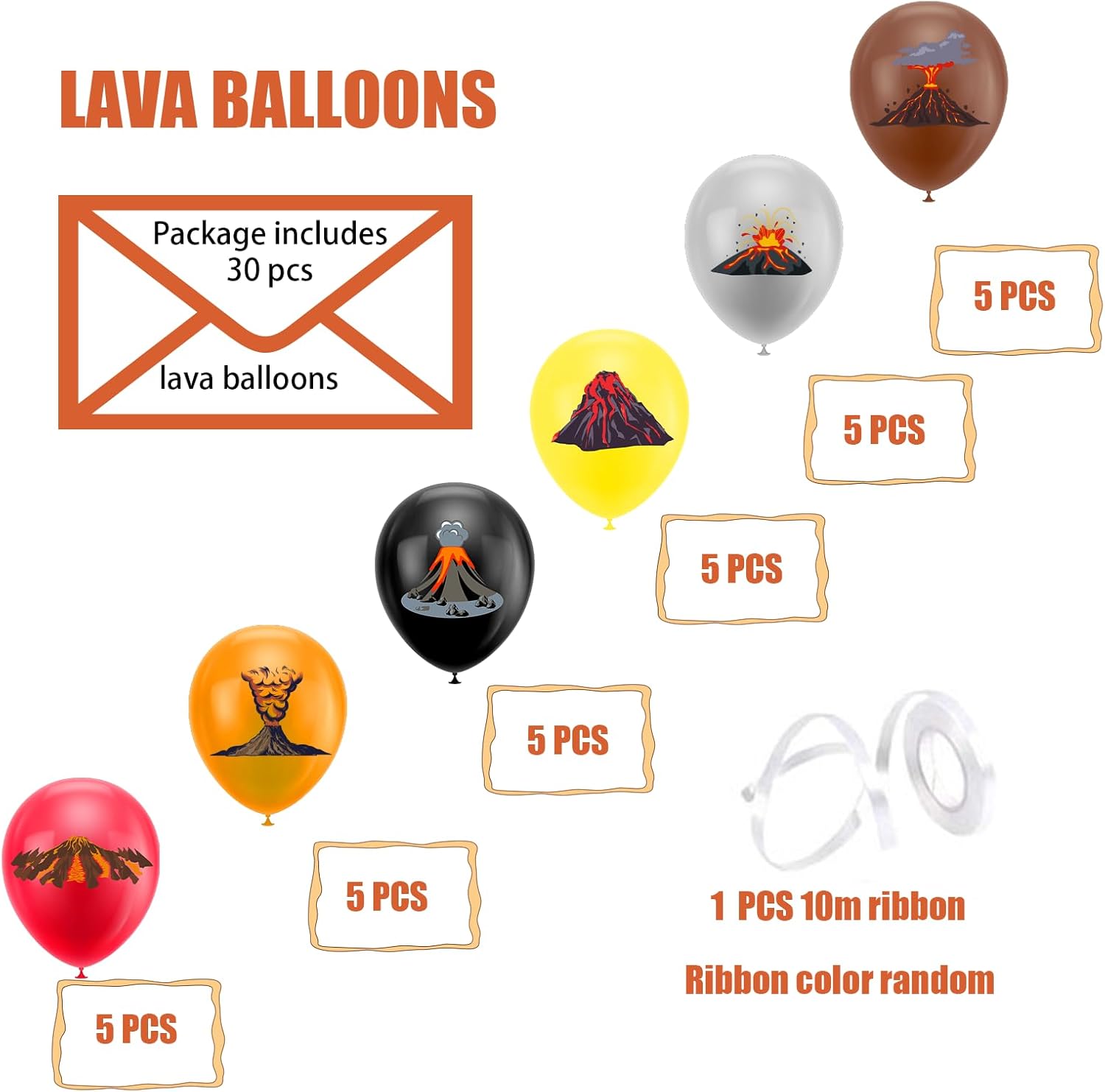 30 globos de volcán, globos de lava, decoraciones de fiesta de cumpleaños de volcán, suministros de fiesta de lava para decoraciones de fiesta de
