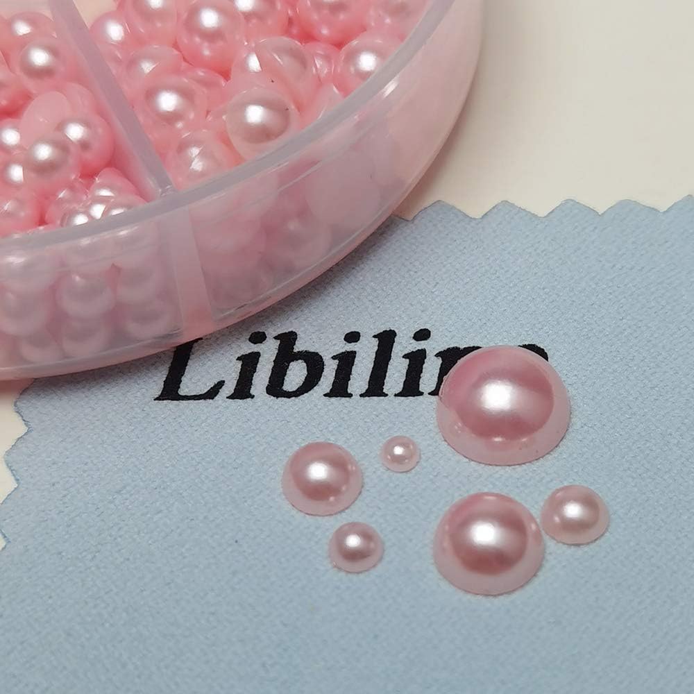 Libiline 1 caja de 1170 piezas de mezcla de tamaños redondos 345680.394in de espalda plana cuentas de media perla para adornos de boda (rosa)