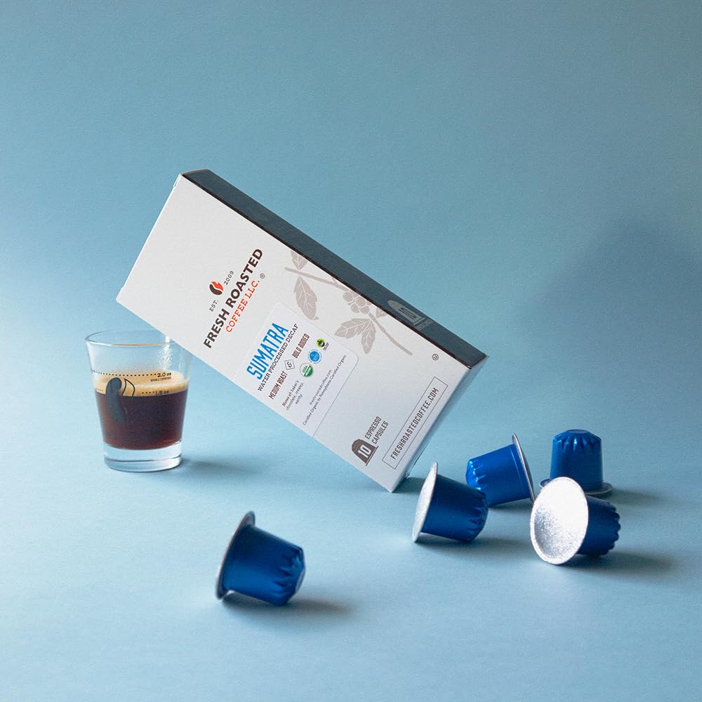 Fresh Roasted Coffee para Nespresso OriginalLine, Sumatra orgánico WP descafeinado  Origen único  Medio  10 cápsulas de aluminio
