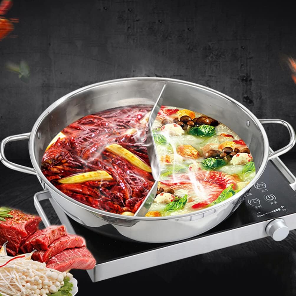 Olla dividida de doble sabor Shabu Shabu Olla con divisor Olla caliente antiadherente de doble cara 11.0 in Olla dividida para estufa de inducción
