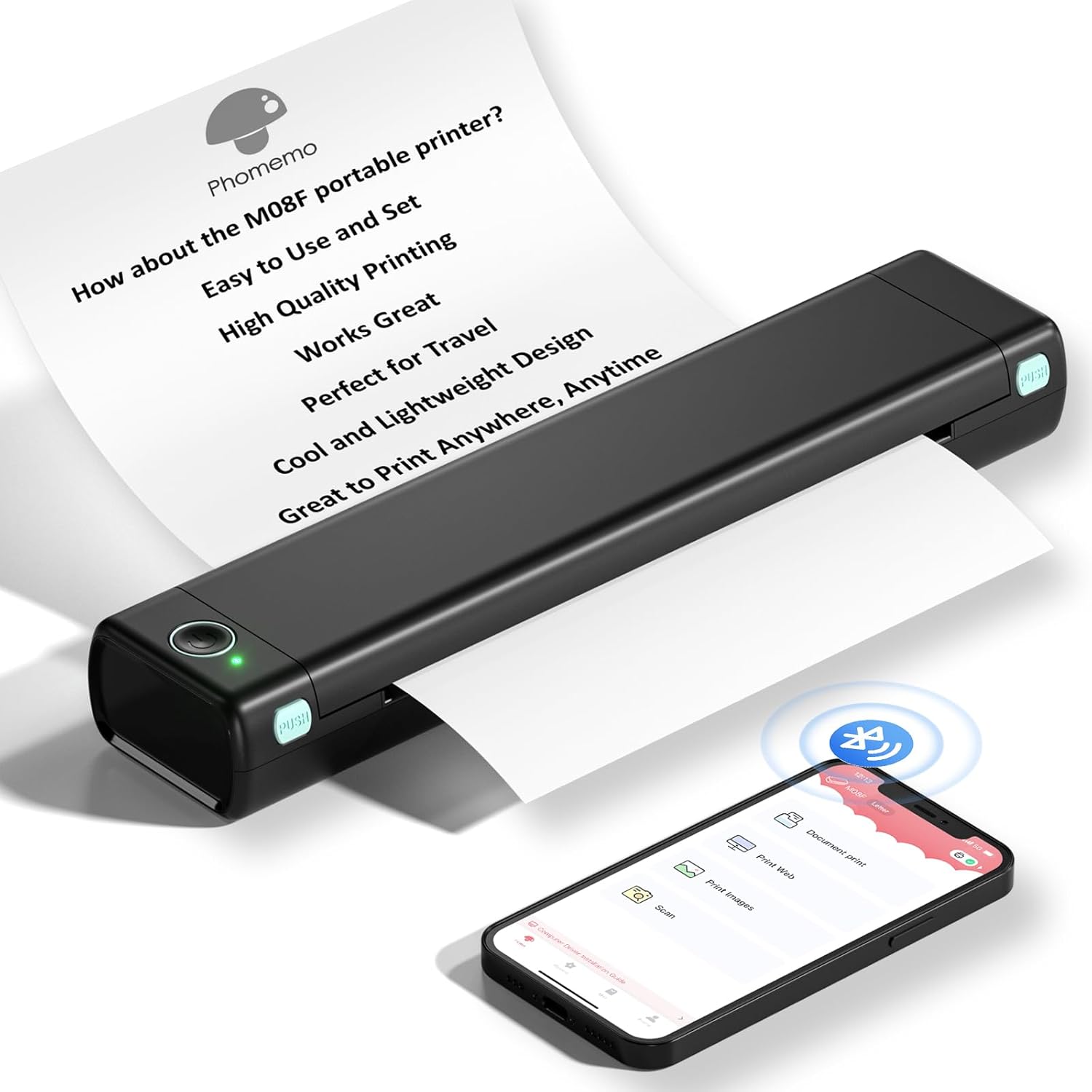 Phomemo Impresora portátil inalámbrica para viajes, impresora térmica M08F para uso doméstico, impresora Bluetooth sin tinta, compatible con papel