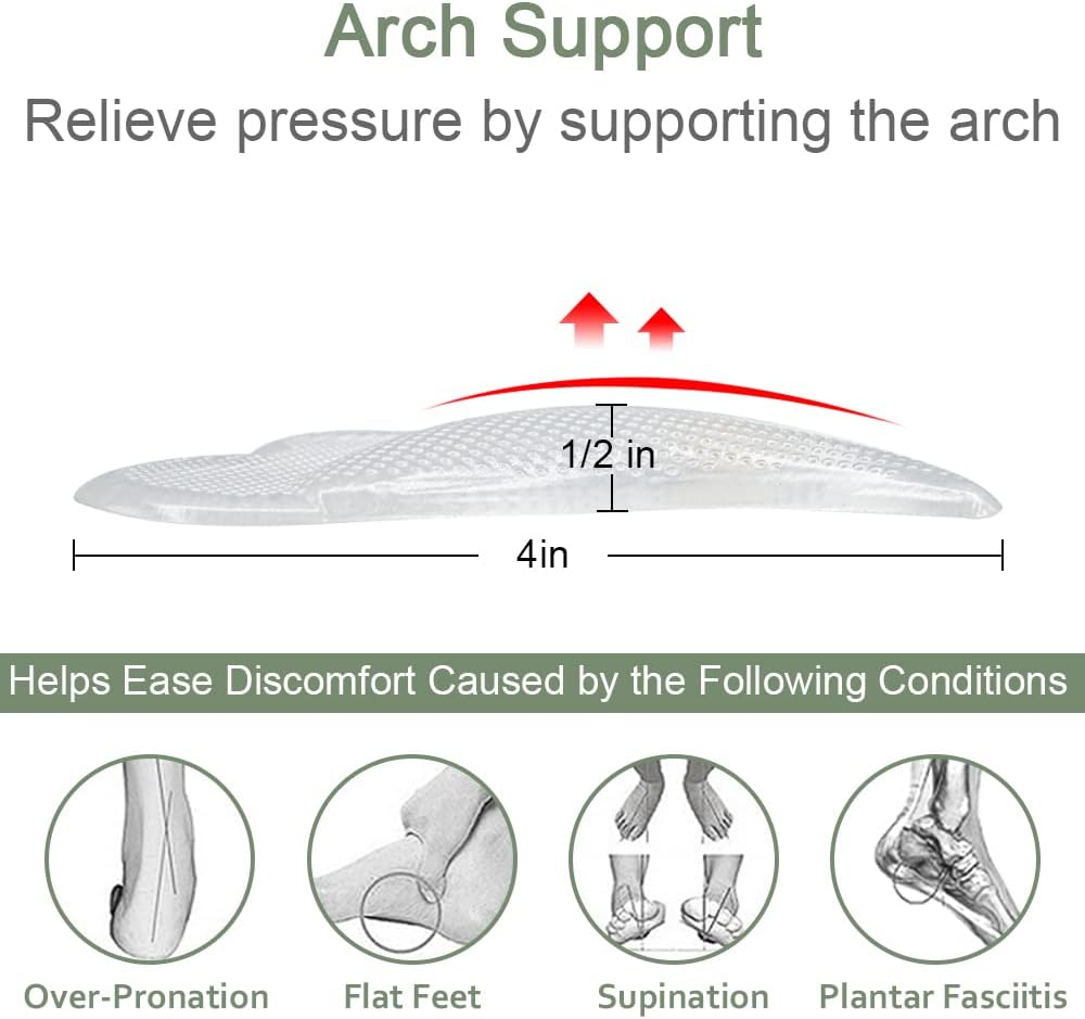 Cojines de soporte de arco para fascitis plantar, insertos de arco para pies planos, almohadilla de arco para aliviar el dolor, inserciones de tacón