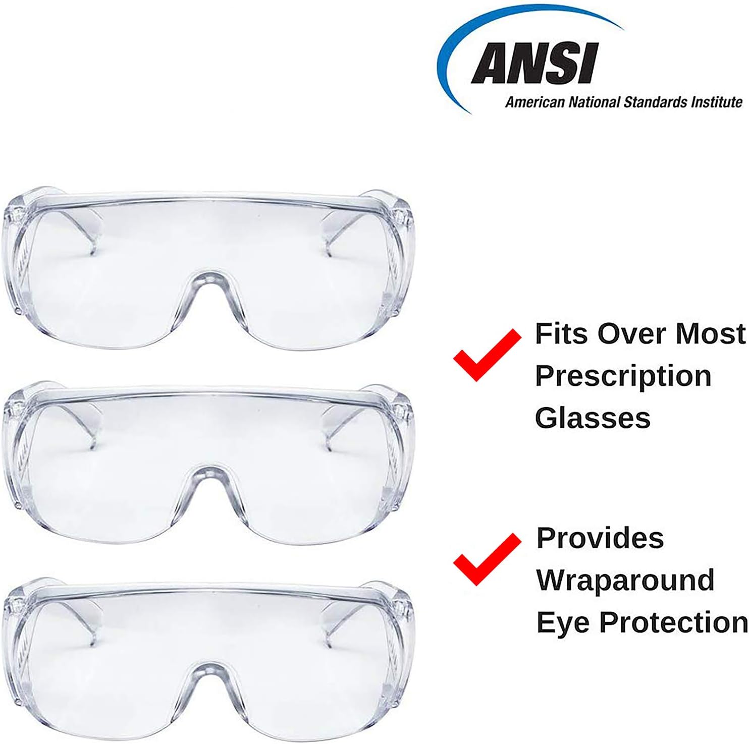 Birdz 2 gafas de seguridad de alto impacto, gafas que se adaptan sobre las gafas, marco transparente, lente, protección UV máxima, protectores