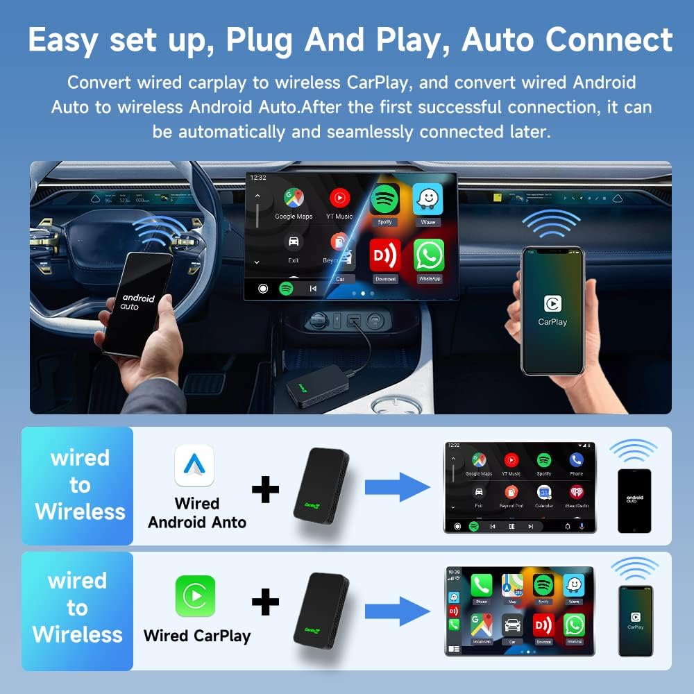 Carlinkit Adaptador CarPlay 2Air 5.0, 2-Dual-Convertir CarPlay con cable a Android Auto inalámbrico y con cable a inalámbrico, para CarPlay con