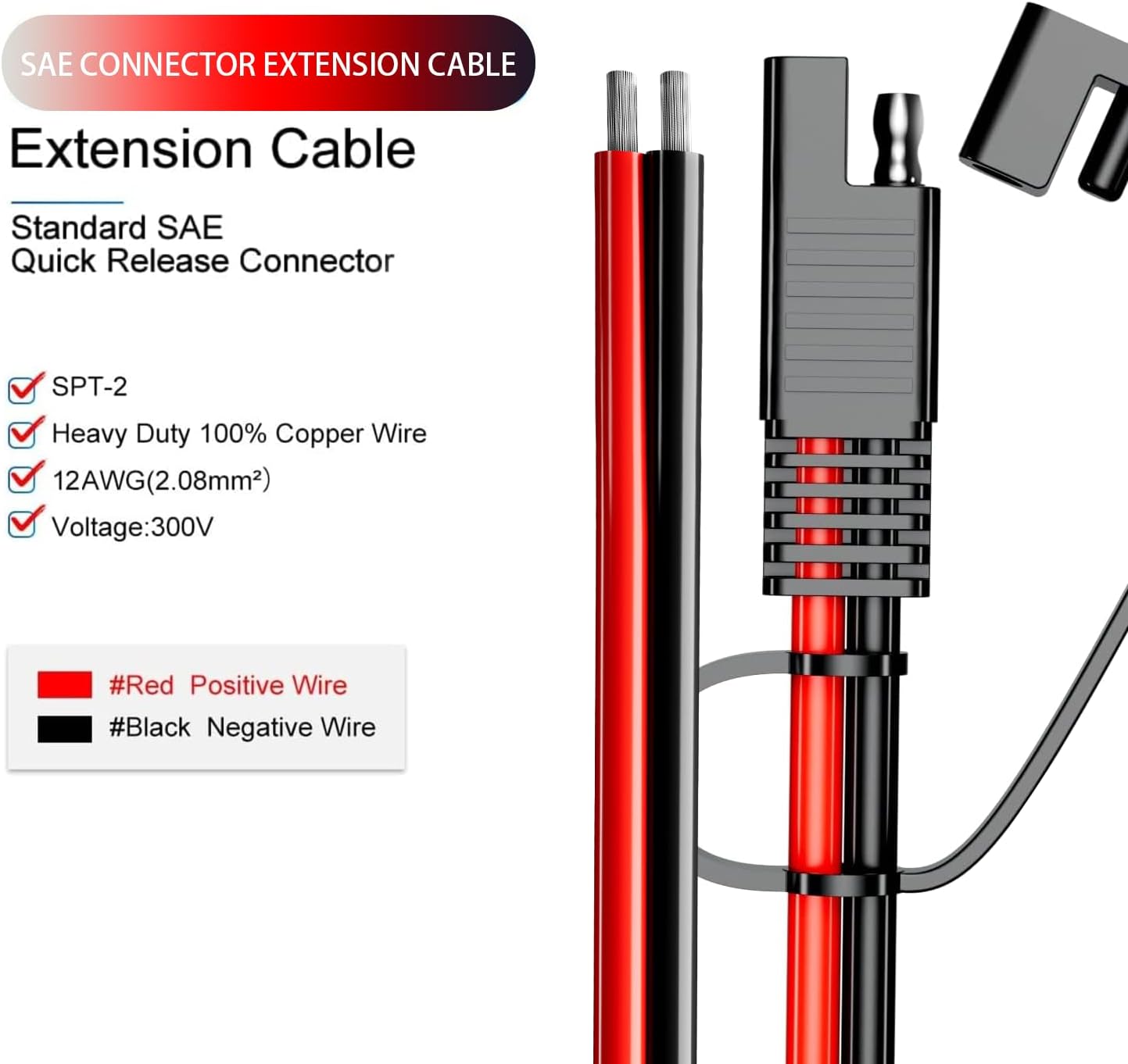 BERLAT – Paquete de 2 extensiones de cable solar, 14 Awg 11.8 in, extensión de corriente continua automotriz para conexión y transferencia de