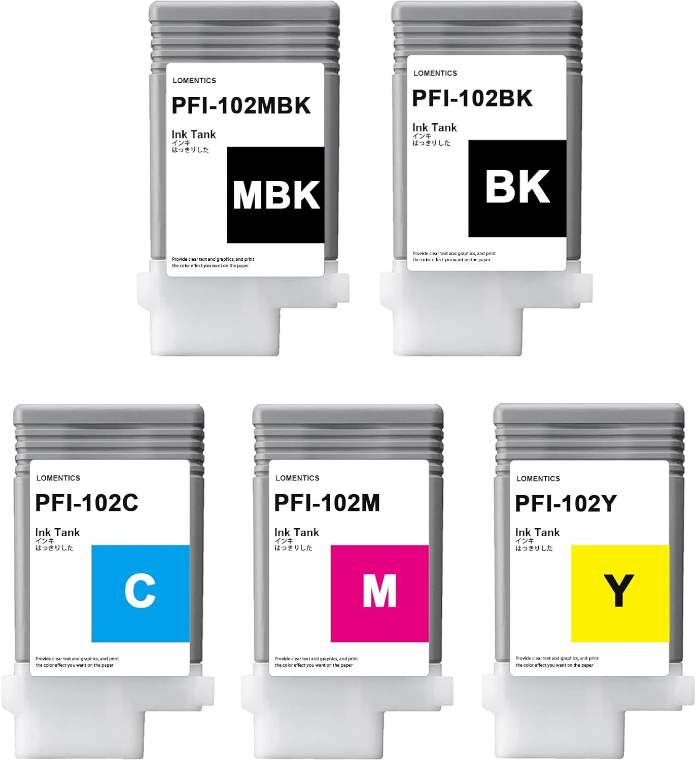 PFI-102 Depósito de tinta de 5 colores (5 unidades, negro matenegrocianmagentaamarillo)  Compatible Loment PFI-102MBK PFI-102BK PFI-102C PFI-102M