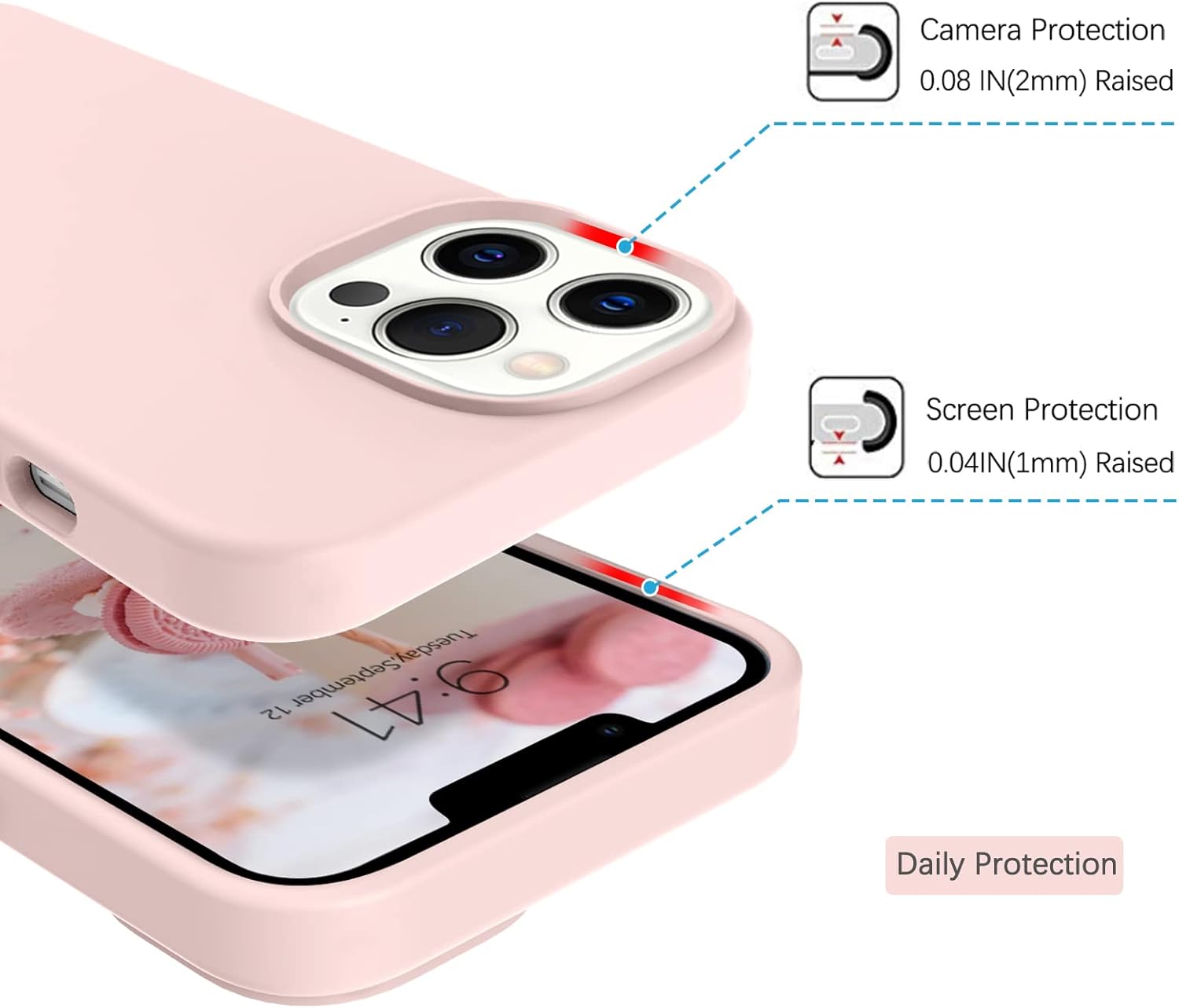 GUAGUA Funda compatible con iPhone 13 Pro de 6.1 pulgadas de silicona líquida de gel suave, delgada, forro de microfibra delgada, textura de cojín,