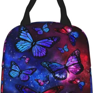 Lonchera aislada para mujer, reutilizable, con bolsillo, para el trabajo, picnic, viajes, mariposa, galaxia Lonchera aislada para mujer, reutilizable, con bolsillo, para el trabajo, picnic, viajes, mariposa, galaxia