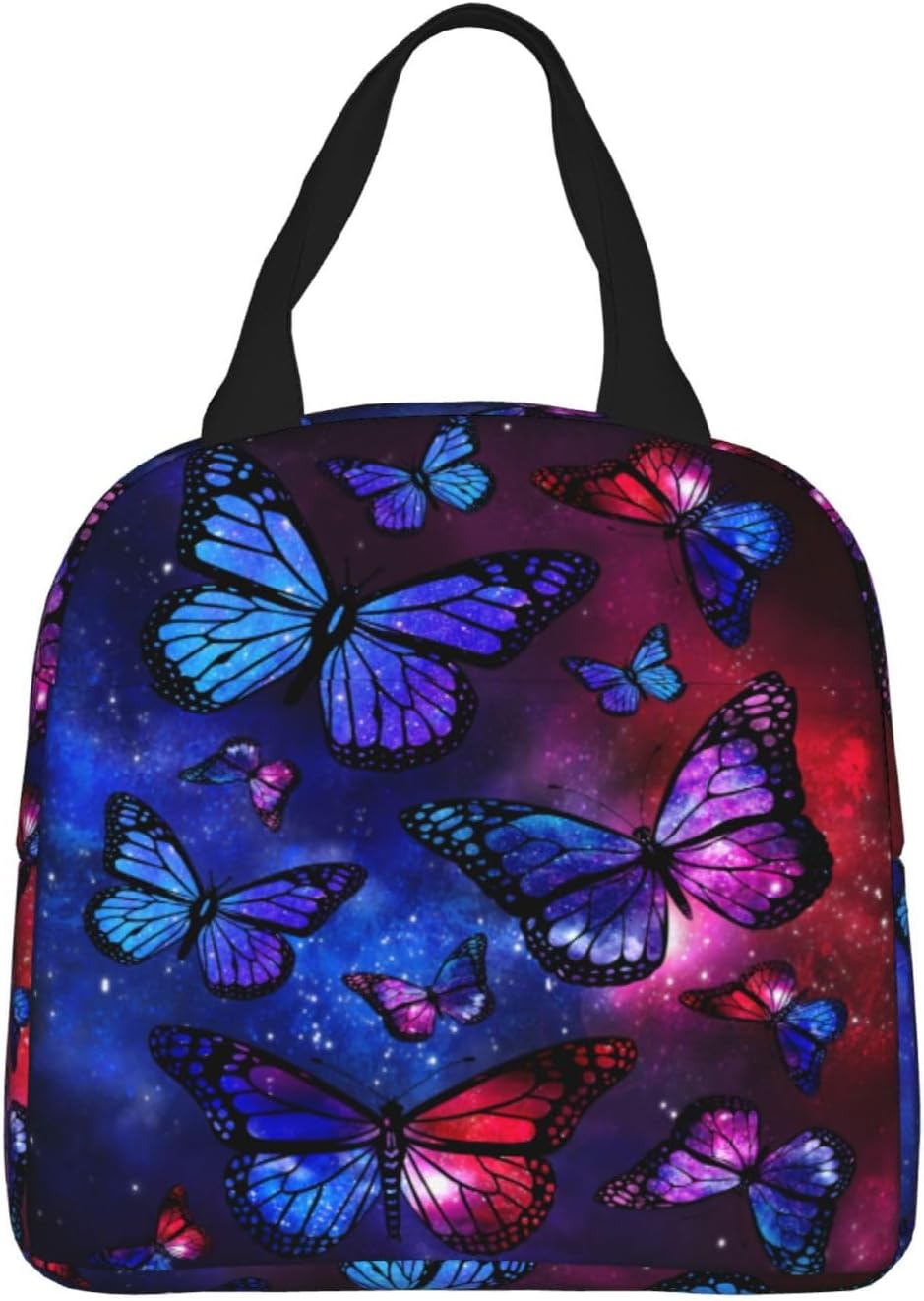 Lonchera aislada para mujer, reutilizable, con bolsillo, para el trabajo, picnic, viajes, mariposa, galaxia