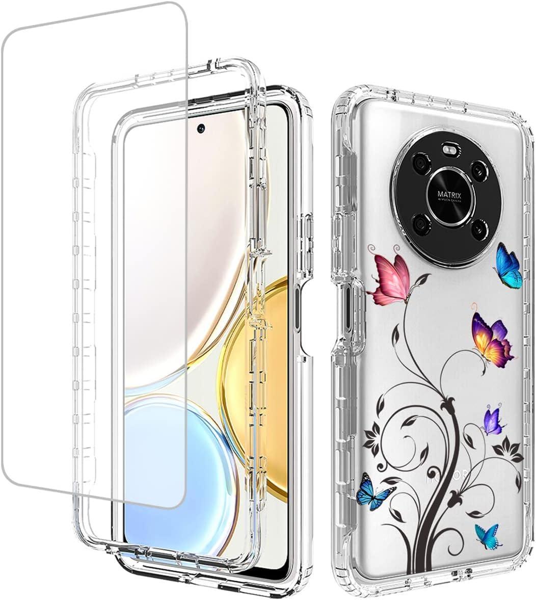 Funda para Honor X9 (4G5G)Honor X30Magic4 Lite con protector de pantalla de vidrio templado, cuerpo completo, transparente, flexible, con diseño
