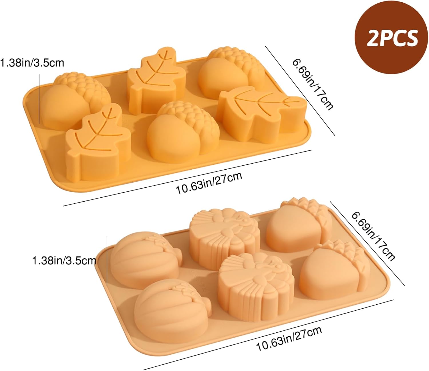 Moldes de silicona de otoño para chocolate, hojas de arce, 2 moldes de silicona de calabaza, bellotas y calabazas, moldes 3D de caramelo de
