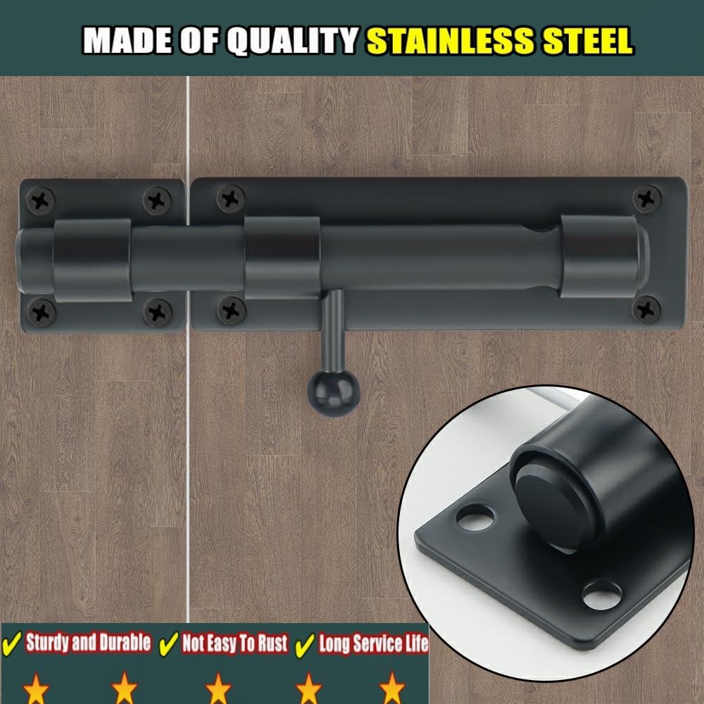 Alise Pestillo de puerta deslizante con candado, pernos de barril resistentes de 6 pulgadas, herrajes de puerta de doble cara para valla de madera,