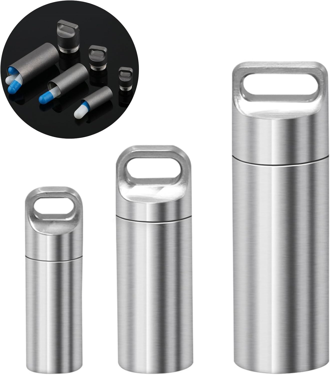 Pastillero portátil impermeable, llavero de aleación de titanio, mini recipiente para medicina, contenedor de píldoras para acampar al aire