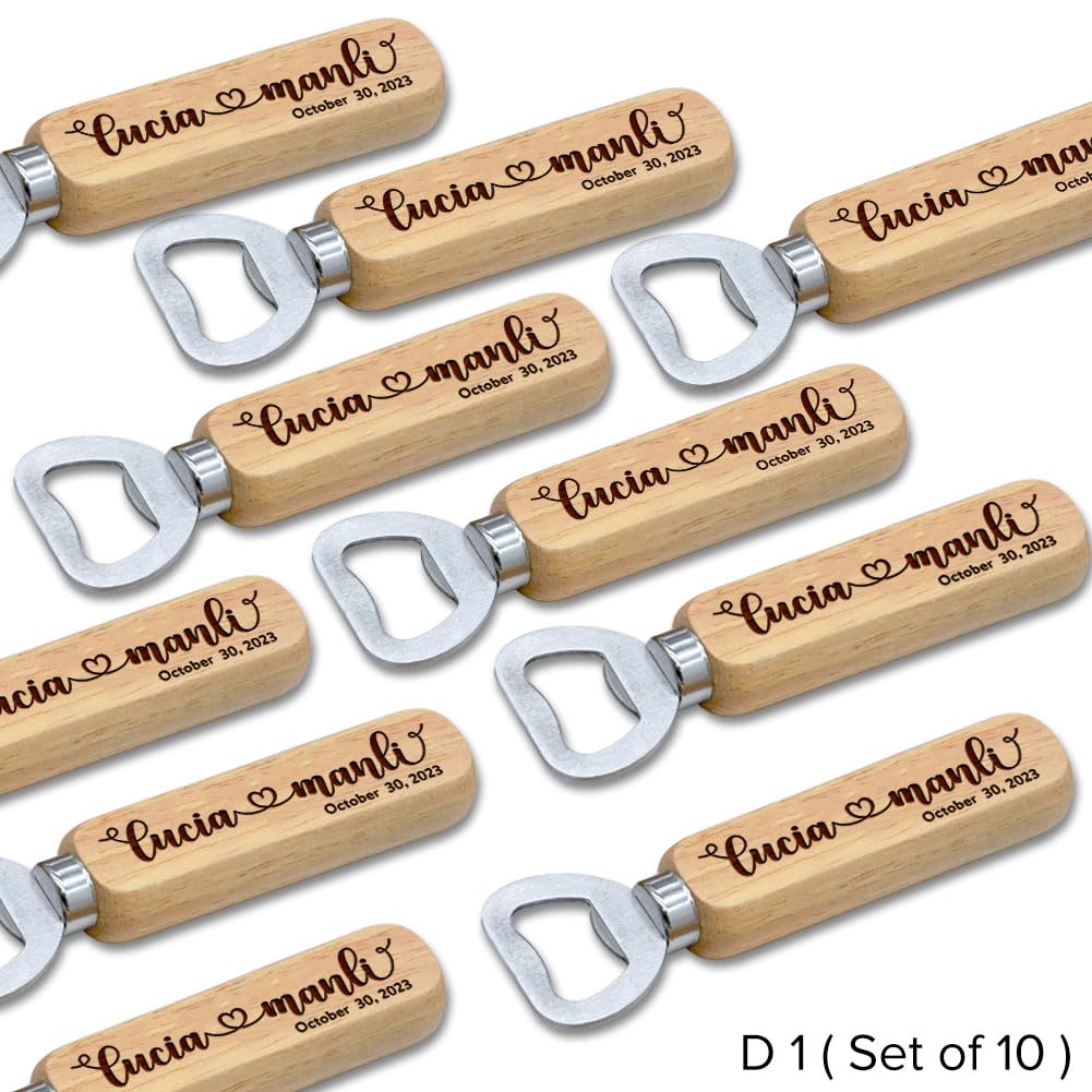 Personalized Bottle Openers, Wooden Custom Couple’s Names & Date Openers for Wedding Gift, Idea Gifts for Wedding (Set of 6)