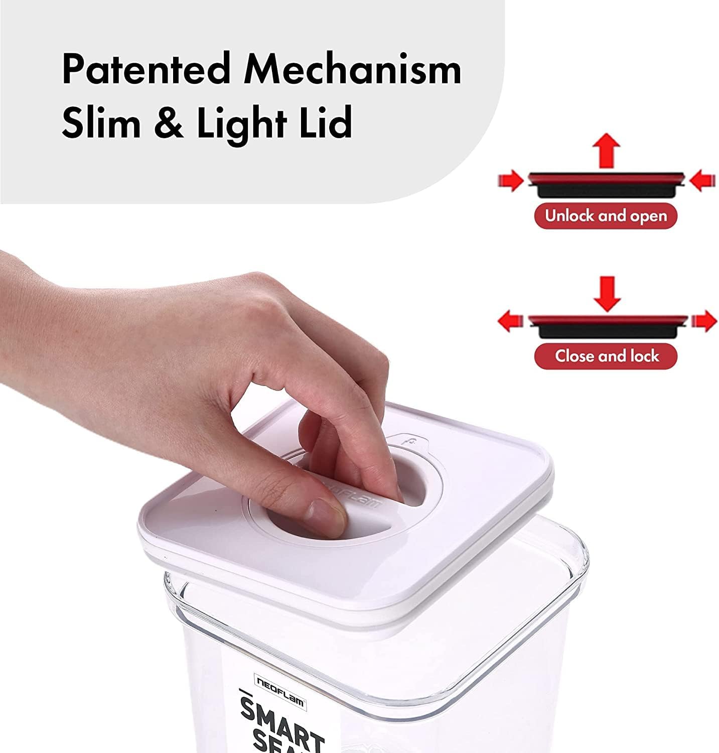 NEOFLAM Recipiente hermético de almacenamiento de alimentos con sello inteligente (juego de 3)  Cuerpo transparente  Diseño modular, apilable y