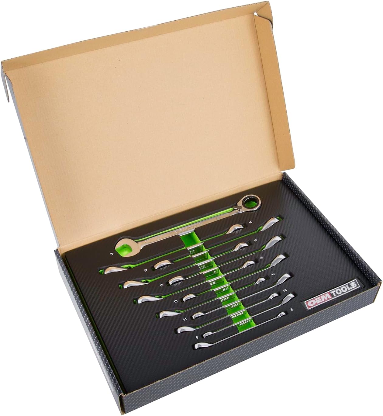 OEMTOOLS 23988 Juego de llaves de trinquete reversibles RingStop de 12 piezas, métricas, juego de llaves combinadas de trinquete métricas de 12