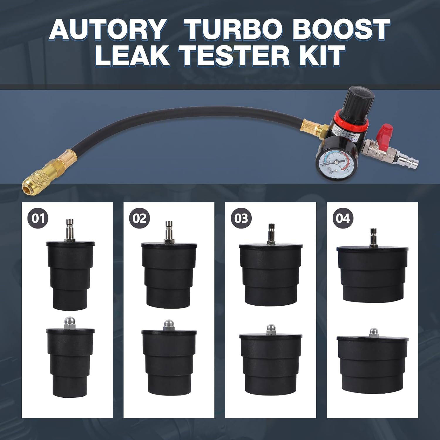 Kit de probador de fugas de presión de aire turbocompresor, probador de fugas de presión de aire, probador de fugas Turbo Boost con 4 pares de