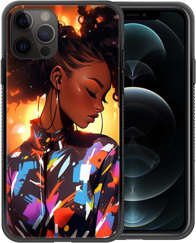 Funda compatible con iPhone 12, funda de niña negra afroamericana para iPhone 12 Pro, fundas para hombres y mujeres, diseño de patrón de regalo, a