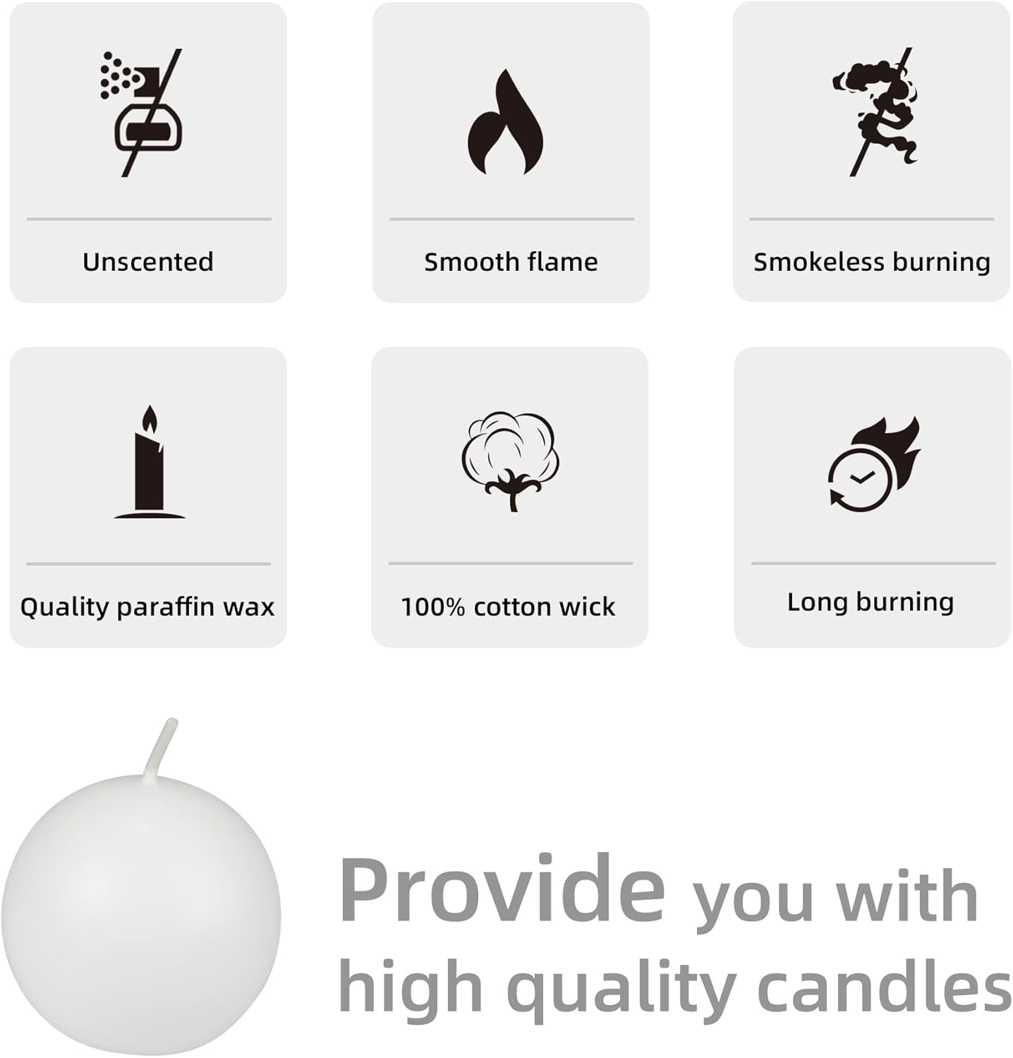 CBZ-014 – Velas de bola de 6 piezas, 3 pulgadas, blanco, 6 unidades