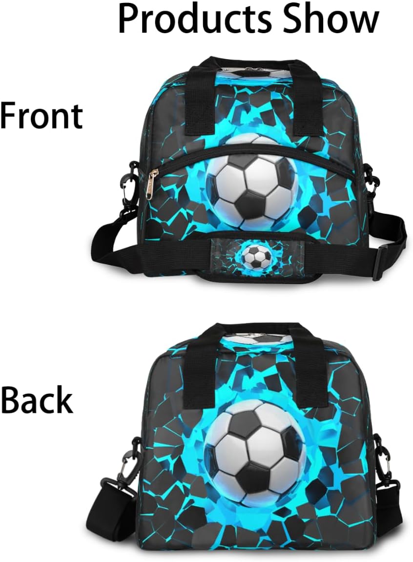 Lonchera de fútbol con impresión 3D, bolsa aisladaenfriadora para mujeres, hombres, niñas, niños, deportes, fútbol, bolsa de almuerzo con correa